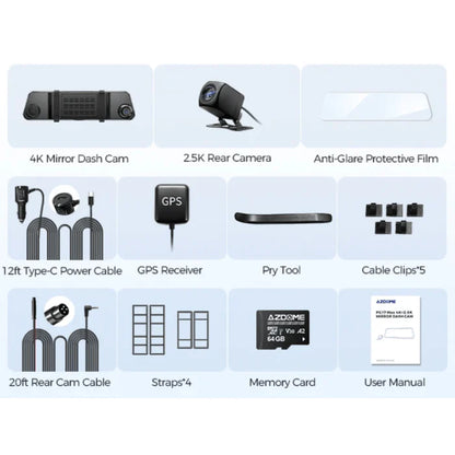 Azdome 4K+2.5K DashCam Mirror PG17 MAX – مرآة داش كام ذكية
